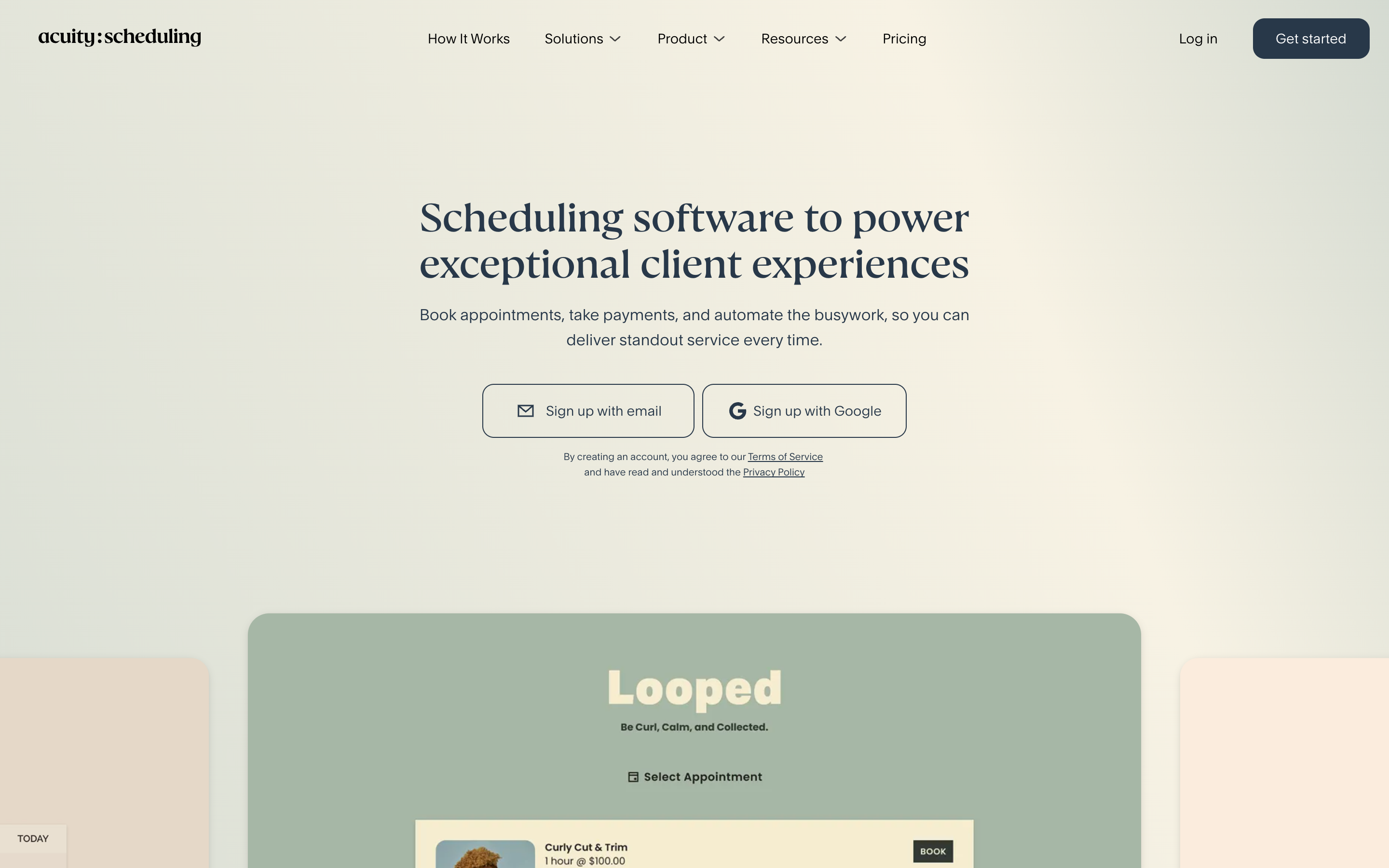 Acuity Scheduling homepage.