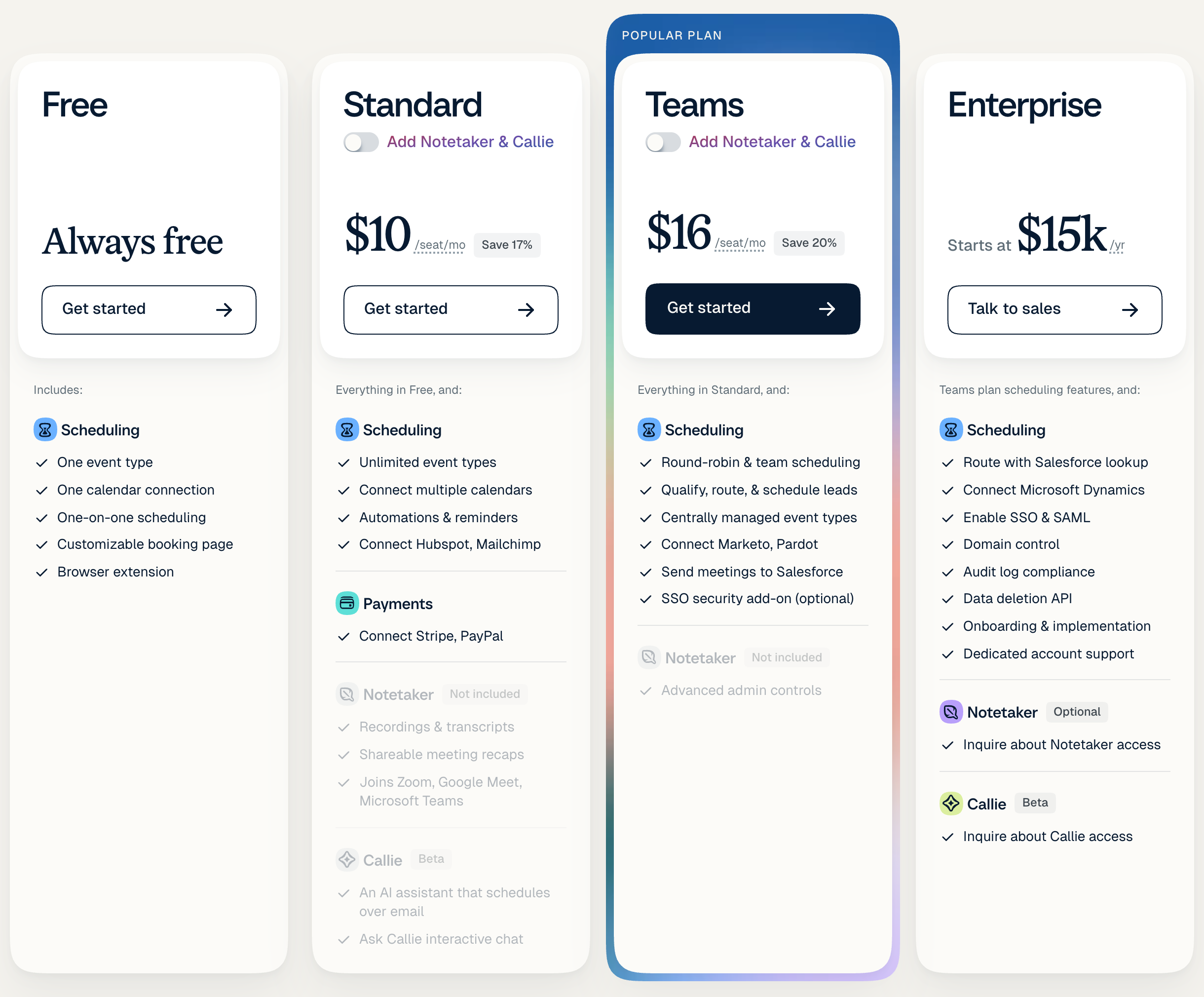 Calendly pricing plans.